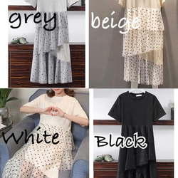 SALE✿︎異素材 Tシャツ ドットチュール ティアードワンピース ロング 丈 マキシ 春夏 インポート　ママ　フリー 2枚目の画像
