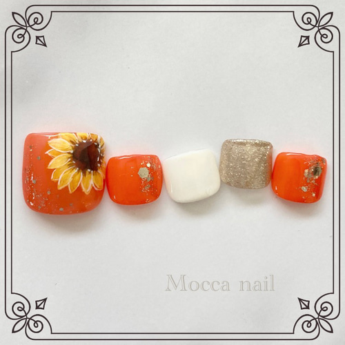 131】ジューシーぷっくりオレンジ しずく フットネイルチップ 夏ネイル  