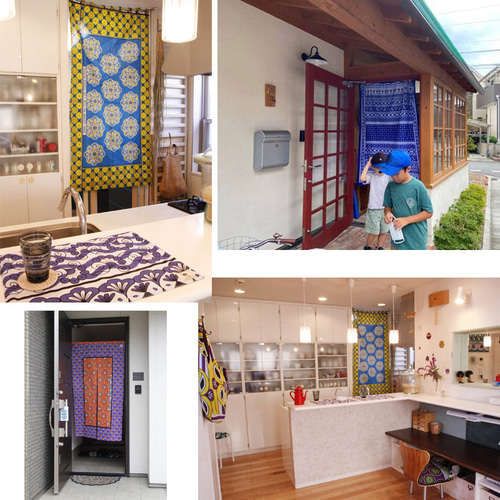 カンガの暖簾（のれん）フラワー 模様替え おしゃれ ドア キッチン 綿