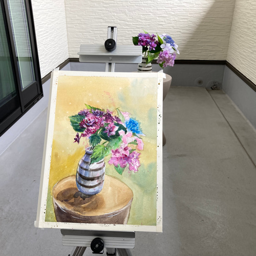 実りある花　水彩画　原画