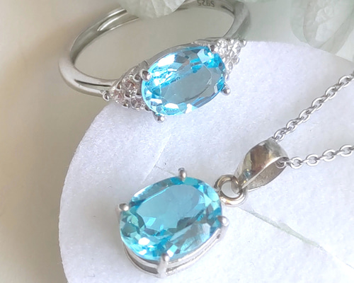 creema限定】スイスブルートパーズ ネックレス リング セット 夏の福袋