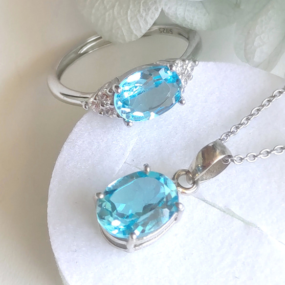 creema限定】スイスブルートパーズ ネックレス リング セット 夏の福袋