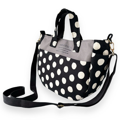 モノトーンドットとグレー帆布のころりんショルダーバッグ ショルダー  