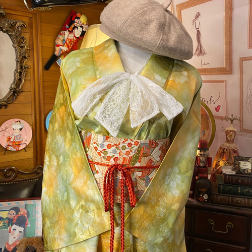 和洋折衷 着物 リメイク ワンピース ドレス 名古屋帯サッシュベルト