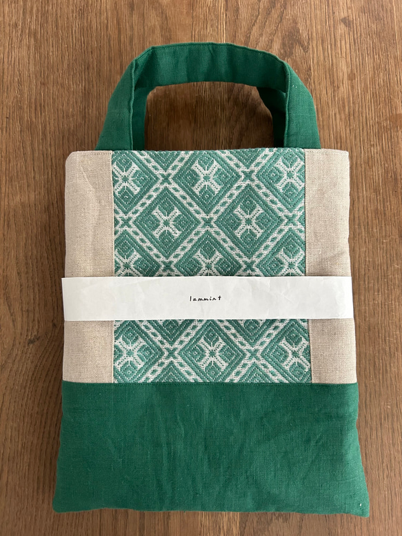 ★お値下げ致しました　鳥柄エチノ生地　刺し子トードバッグ　センソユニコ慈雨等 ☆お値下げ致しました 鳥柄エチノ生地 刺し子トードバッグ