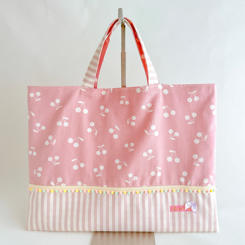 レッスンバッグ『チェリーボンボン』ネームタグつき｜さくらんぼ柄