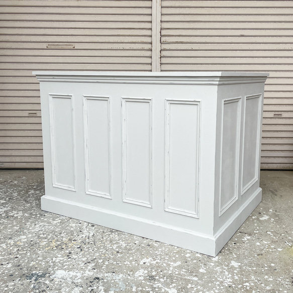 美容室向けL字カウンター 店舗向けレジカウンター オーダーメイド店舗什器 かわいいアンティークカウンター エイジング塗装 