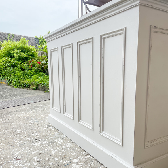 美容室向けL字カウンター 店舗向けレジカウンター オーダーメイド店舗什器 かわいいアンティークカウンター エイジング塗装 