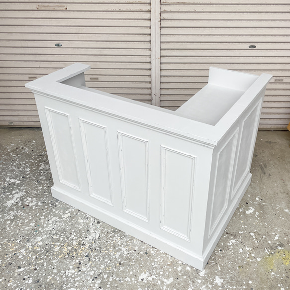 美容室向けL字カウンター 店舗向けレジカウンター オーダーメイド店舗什器 かわいいアンティークカウンター エイジング塗装 