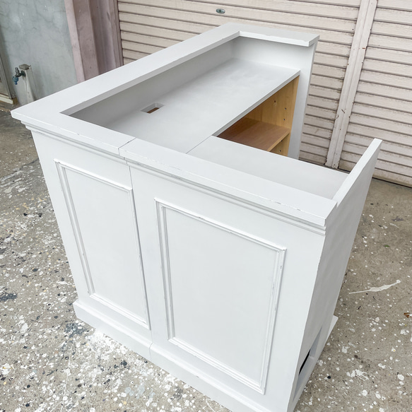 美容室向けL字カウンター 店舗向けレジカウンター オーダーメイド店舗什器 かわいいアンティークカウンター エイジング塗装 