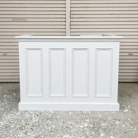 美容室向けL字カウンター 店舗向けレジカウンター オーダーメイド店舗什器 かわいいアンティークカウンター エイジング塗装 