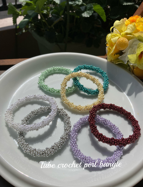 チューブクロッシェのパールバングル ＊受注製作＊ バングル・リスト