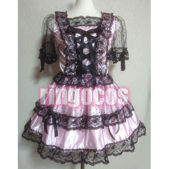 多様な アイドル衣装 オリジナル 編み上げリボン ピンク×黒 コスプレ衣装
