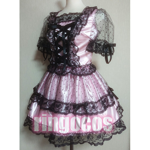 アイドル衣装 ピンク×黒 花柄 編み上げ オリジナル ハンドメイド コスプレ衣装 アイドル衣装 ピンク×黒 花柄 編み上げ オリジナル ハンドメイド