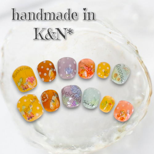12枚入り♪ベリーショートのネイルチップ/フルーツ/水玉/ドット/文字  
