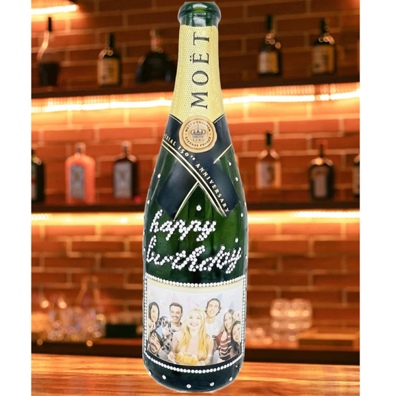 名入れ メッセージ 写真入れ シャンパンデコ　オリシャン　スワロフスキー 誕生日　記念日　キラキラ　宝石 酒 推し 祝い 