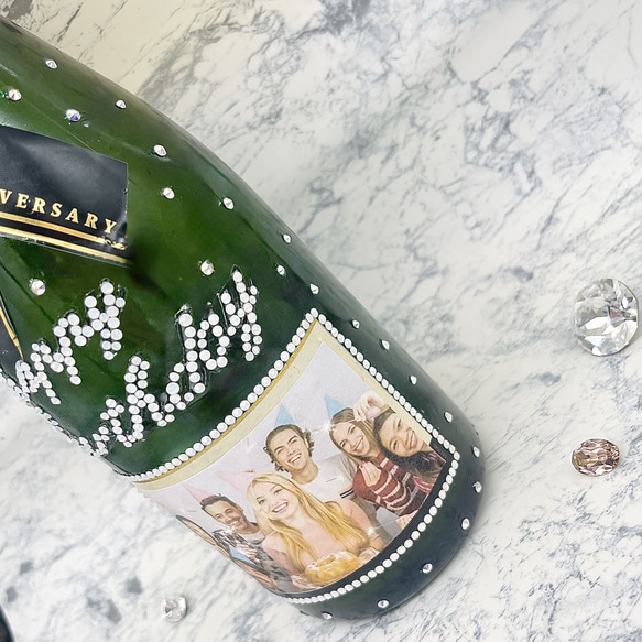 名入れ メッセージ 写真入れ シャンパンデコ　オリシャン　スワロフスキー 誕生日　記念日　キラキラ　宝石 酒 推し 祝い 