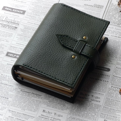 トラベラーズノートカバー／パスポートサイズ／深緑／革 手帳カバー