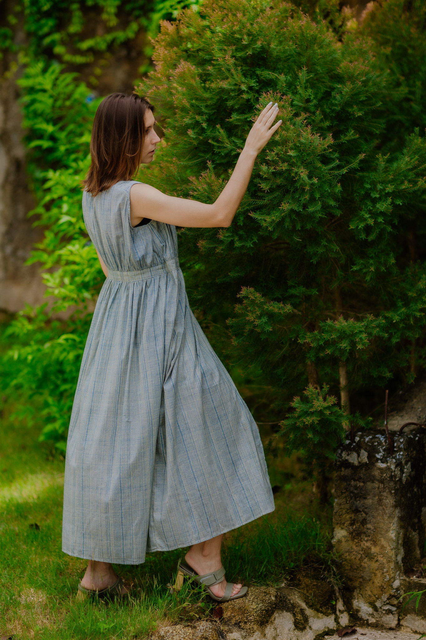 ☆匿名配送☆ハンドメイド 播州織チェック柄ゆったりロングワンピース 