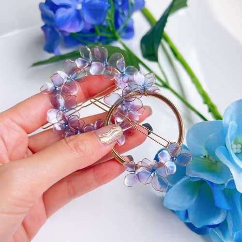 紫陽花 -三分咲- フープピン ヘアクリップ ヘアピン パレッタ 髪飾り