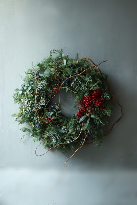 大きなクリスマスリース　55cm フレッシュグリーン　Xmas Christmas 1枚目の画像