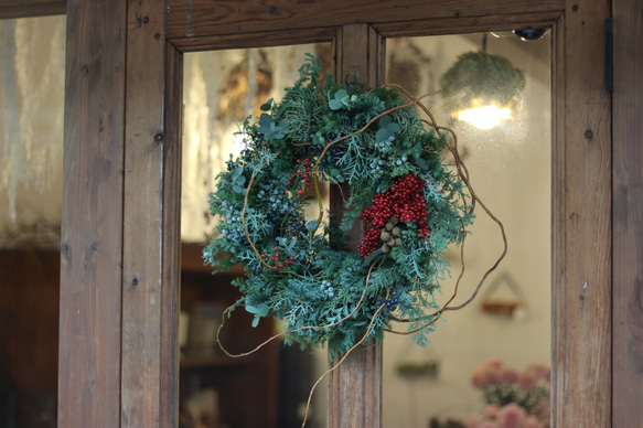 大きなクリスマスリース　55cm フレッシュグリーン　Xmas Christmas 9枚目の画像