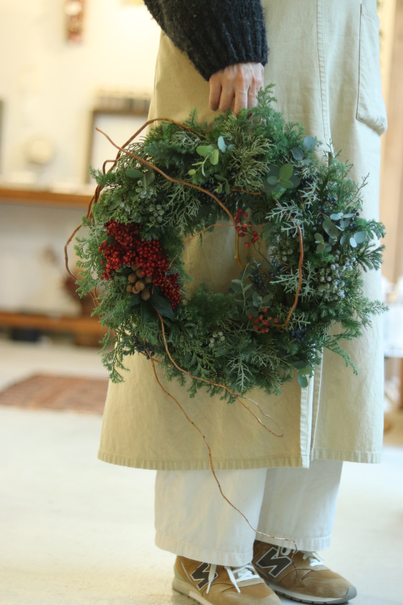 大きなクリスマスリース　55cm フレッシュグリーン　Xmas Christmas 4枚目の画像