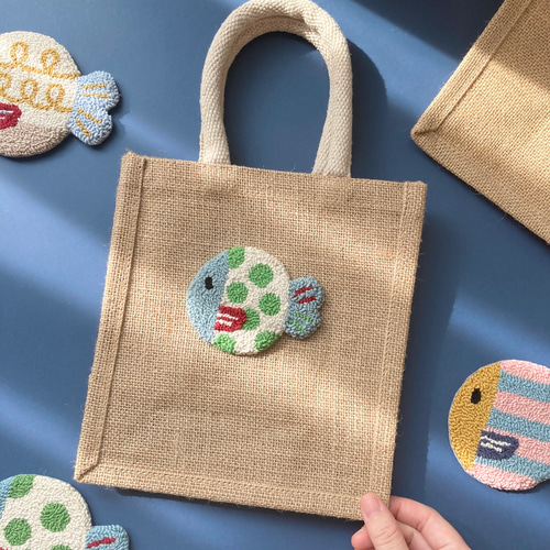 おさかな ジュートバッグ ランチバッグ ミニ 麻 魚 カラフル