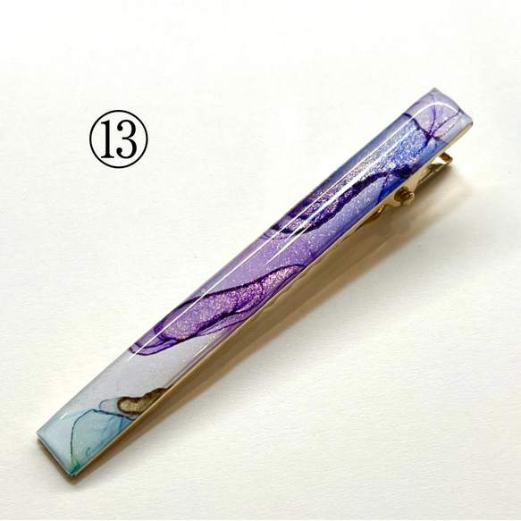【1点もの】アルコールインクアートのヘアクリップ　【縦76mm×8mm】 15枚目の画像