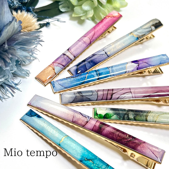 【1点もの】アルコールインクアートのヘアクリップ　【縦76mm×8mm】 1枚目の画像