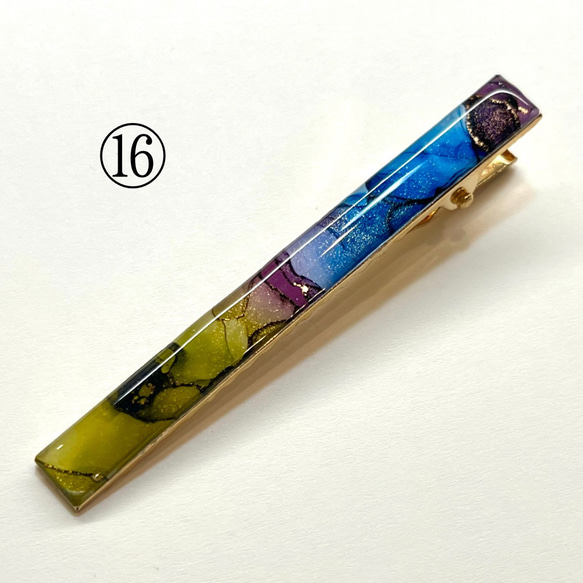【1点もの】アルコールインクアートのヘアクリップ　【縦76mm×8mm】 18枚目の画像