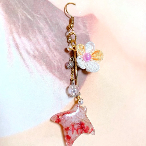 海の生き物ピアス ピアス イヤリング つまみ細工 くじら クリオネ