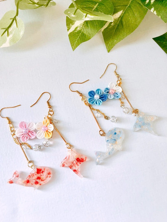 海の生き物ピアス ピアス イヤリング つまみ細工 くじら クリオネ