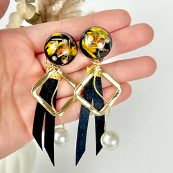 No.3543♡ブラックストーンxコットンパールピアス ハンドメイド コットンパールピアス - ピアスの人気通販 | minne 国内最大級の