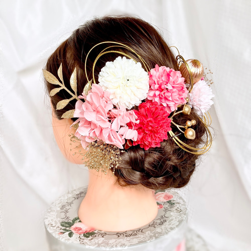 成人式 髪飾り 水引 ピンク くすホワイト 浴衣 着物 色打掛 ヘッド  