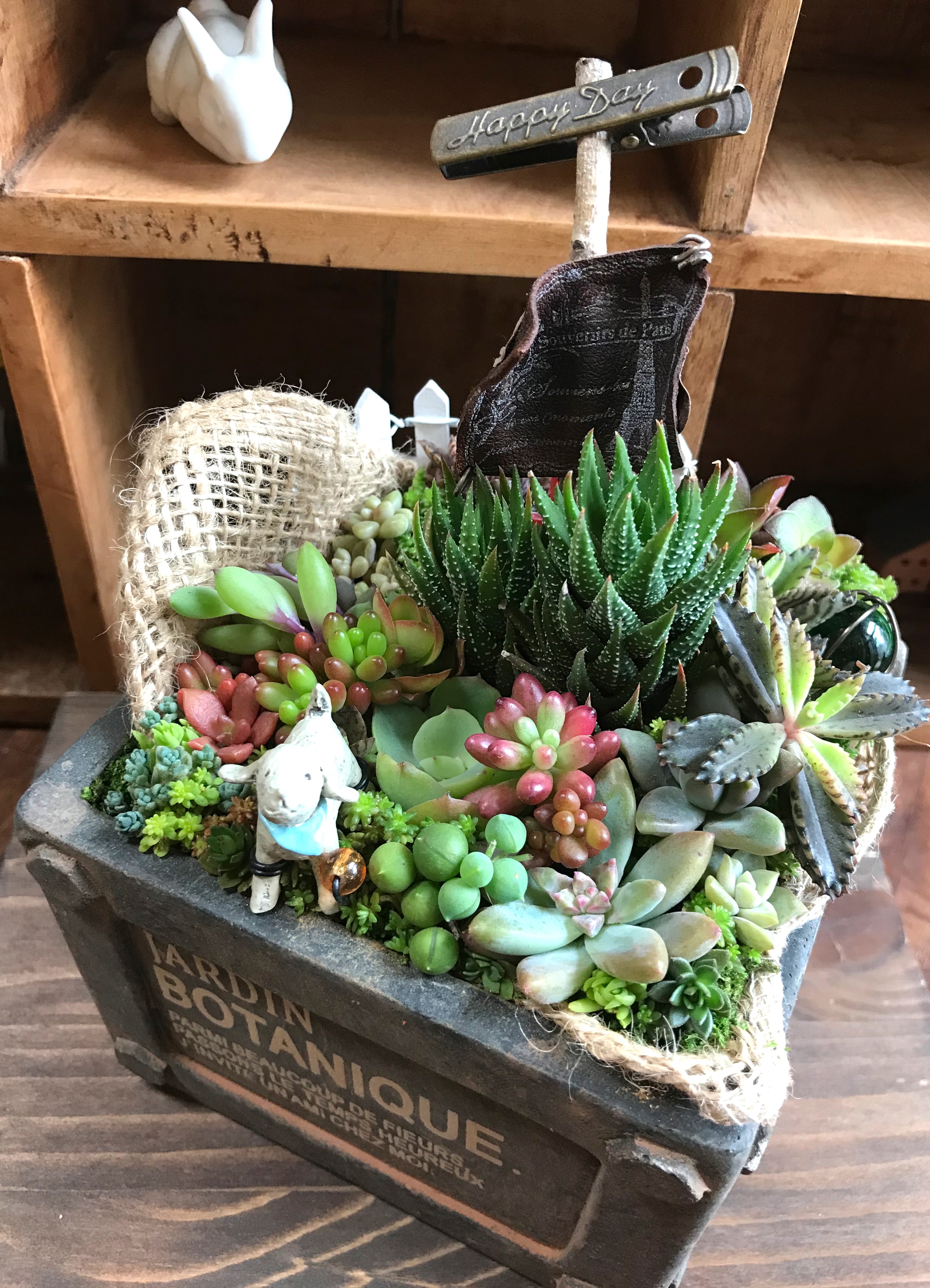 1800円花束レインボー黄アンティーク雑貨カントリー多肉植物好きさんにも