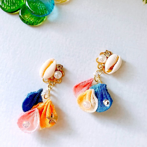 貝殻のつまみ細工ピアス イヤリング無料 ピアス 貝がら シェル