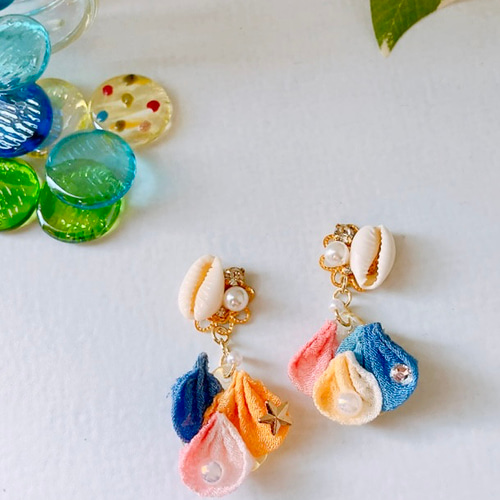 貝殻のつまみ細工ピアス イヤリング無料 ピアス 貝がら シェル