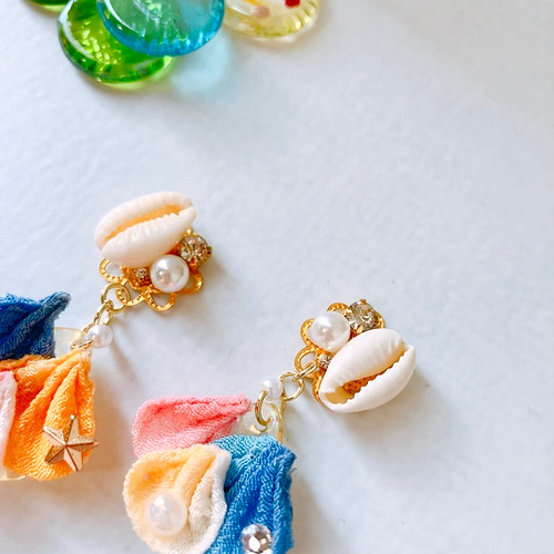 貝殻のつまみ細工ピアス イヤリング無料 ピアス 貝がら シェル