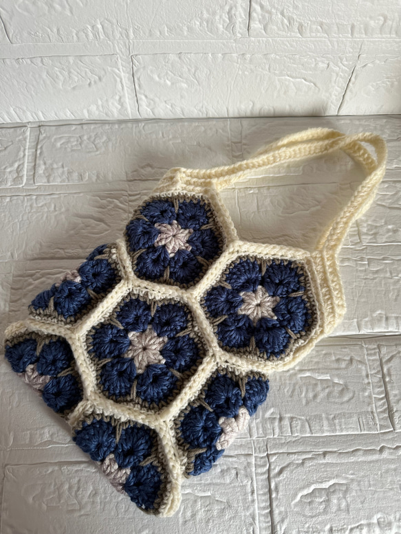 手編み 手編みバッグ モチーフ編み ミニバッグ 花柄モチーフ