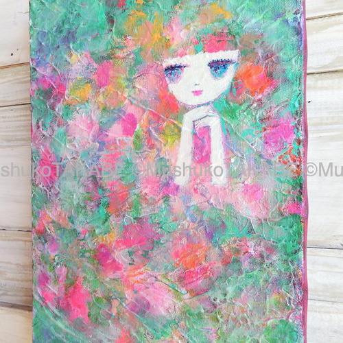 割引価格 #原画 #絵 #アート 花畑と少女] #花 MUSHUKO 絵画 #女性 絵画