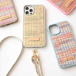 多機種対応 カラー リアケース  【 編み込み風チェック 】 プレート 名入れ スマホケース くすみカラー FF01C 2枚目の画像