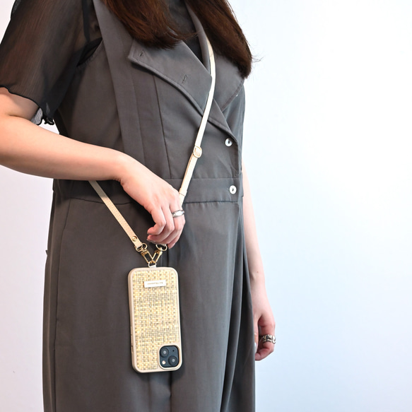 多機種対応 カラー リアケース  【 編み込み風チェック 】 プレート 名入れ スマホケース くすみカラー FF01C 16枚目の画像