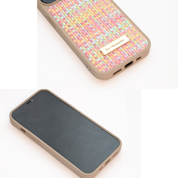 多機種対応 カラー リアケース  【 編み込み風チェック 】 プレート 名入れ スマホケース くすみカラー FF01C 5枚目の画像