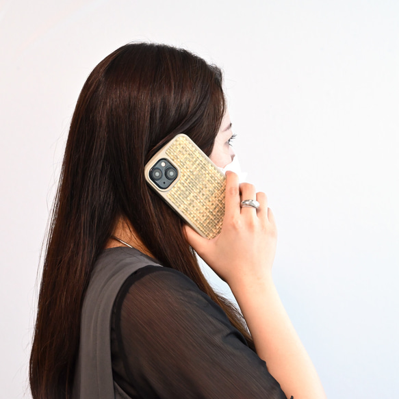 多機種対応 カラー リアケース  【 編み込み風チェック 】 プレート 名入れ スマホケース くすみカラー FF01C 17枚目の画像