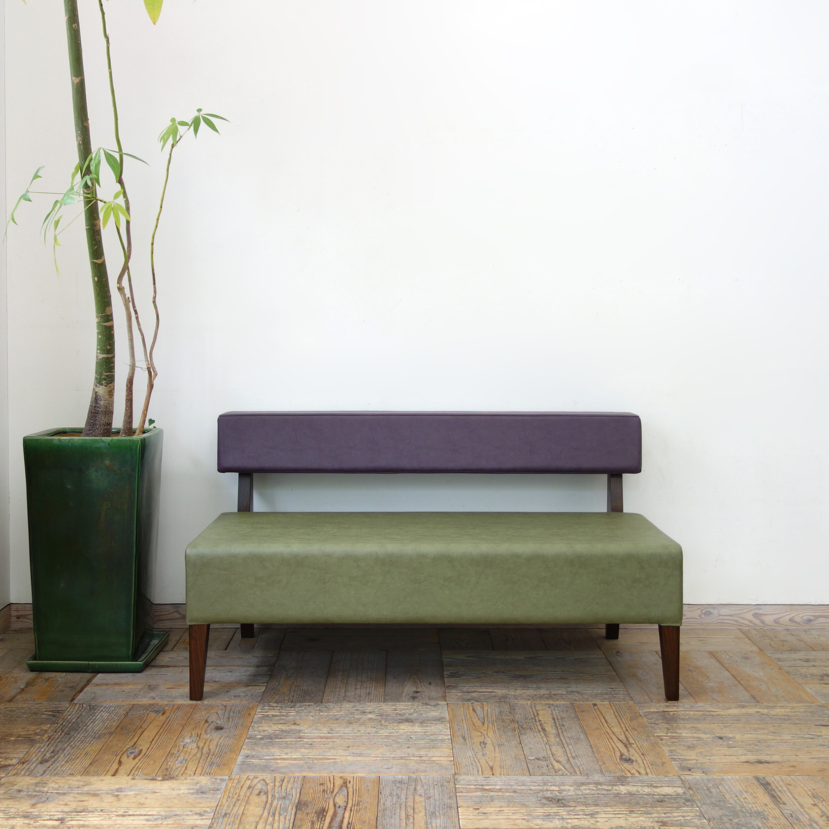 2s Border sofa (BR×座Ba-05オリーブ＆背Ba-09パープル）