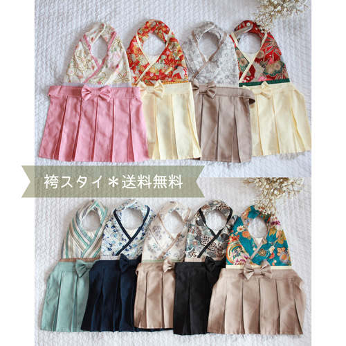 送料無料】袴風スタイ&二重リボンヘアバンド(水色×つばき)