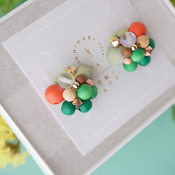 訂做◎綠色×橘色/Kino Nukumori 耳環 第4張的照片