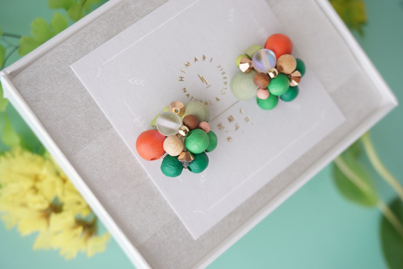 訂做◎綠色×橘色/Kino Nukumori 耳環 第4張的照片