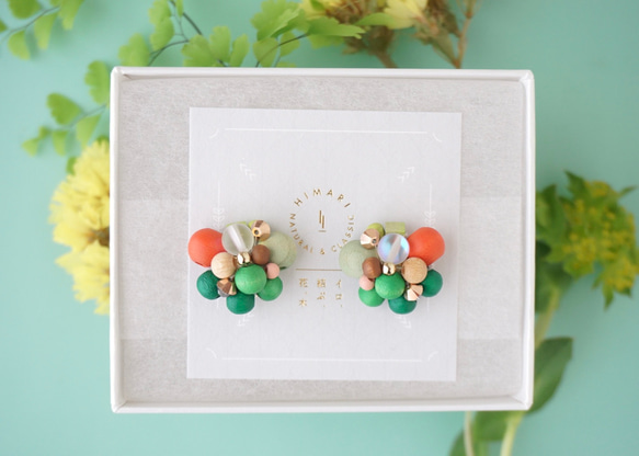 訂做◎綠色×橘色/Kino Nukumori 耳環 第2張的照片